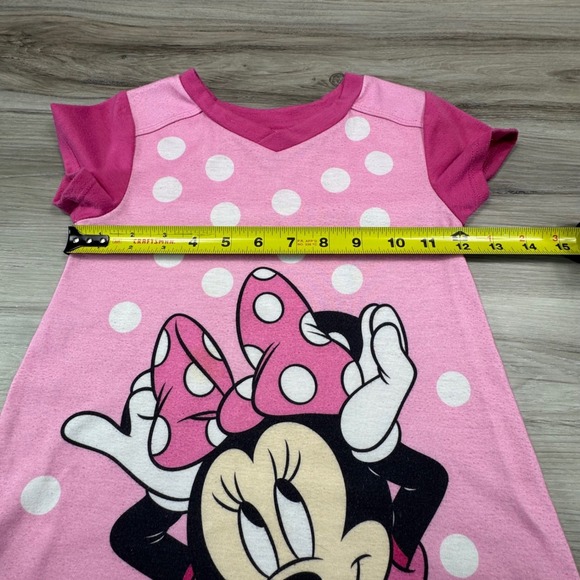 Disney Minnie Mouse Pink Polka Dot Nightgown Pajama Dress Kids Size 4 - Picture 5 of 12